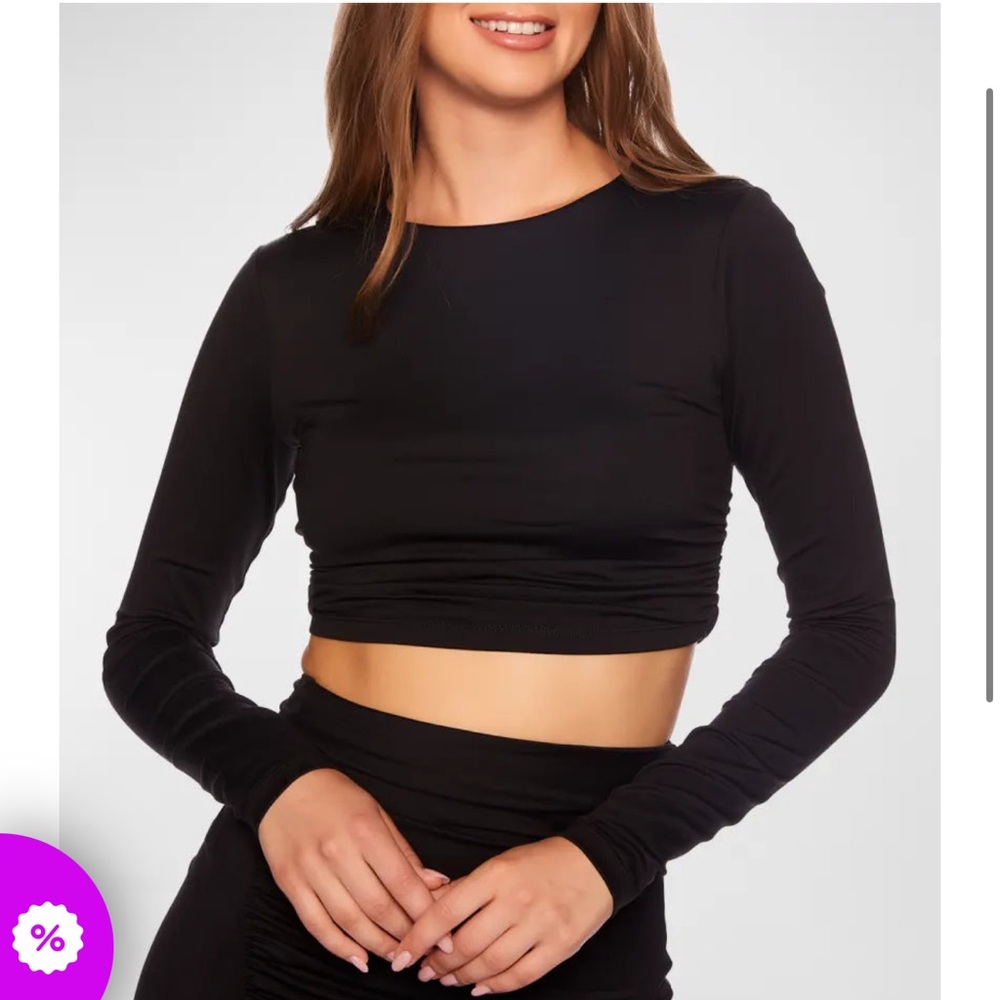 Susana Monaco Ruched Side Jersey Long Sleeve Crop Top